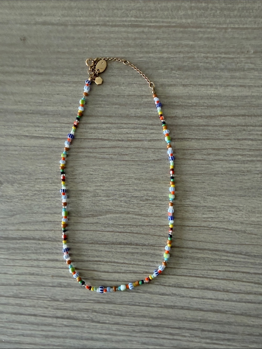 Aerie Gold Chain Multicolor Seed Bead Necklace
